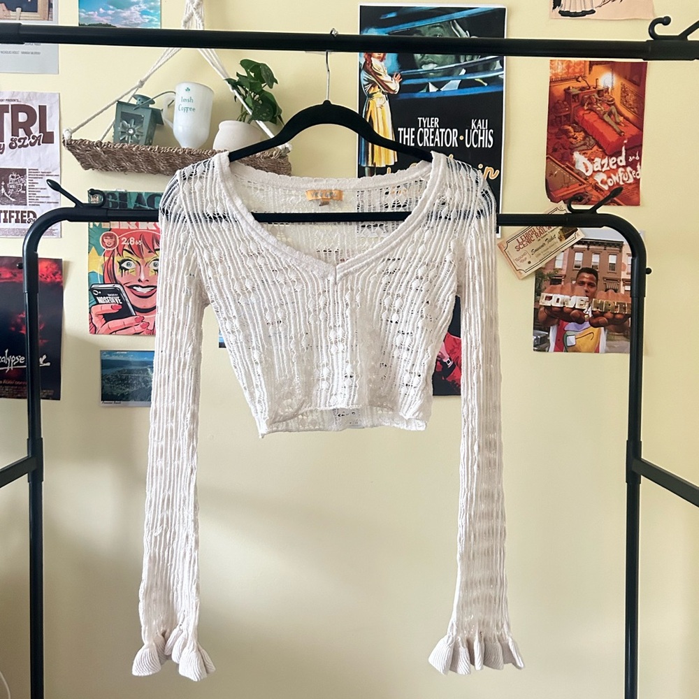 White Crochet Knit Women's Top